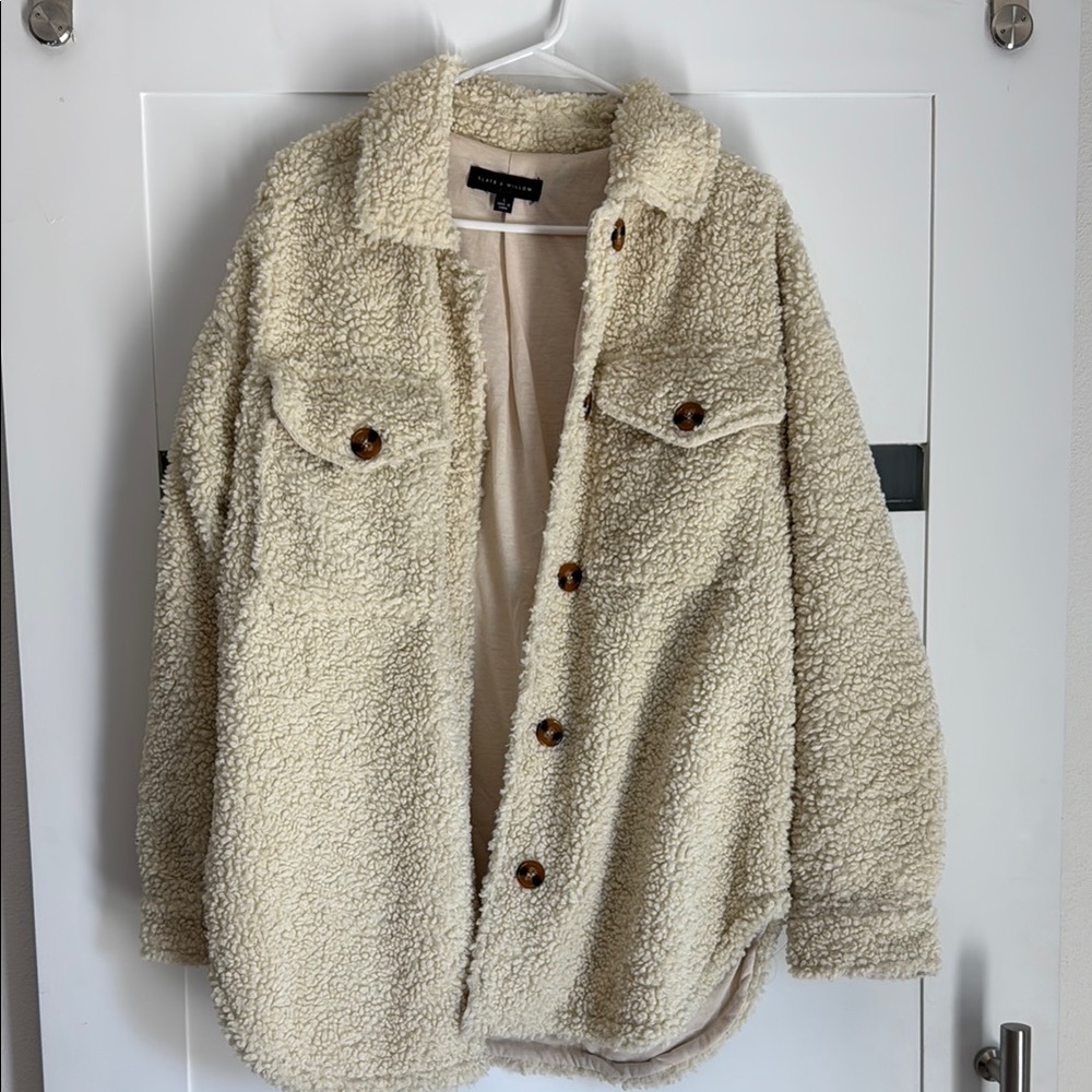 Cream Sherpa Jacket with Button Closure